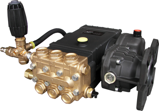 HP4040 pressure washer pump and gearbox assembly with plumbing and VRT unloader, SKU SLPHP4040UR-402