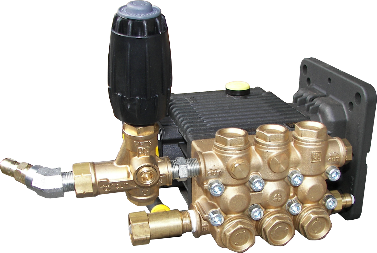 EZ2536 pressure washer pump assembly with plumbing and VRT unloader, SKU SLPEZ2536E-400